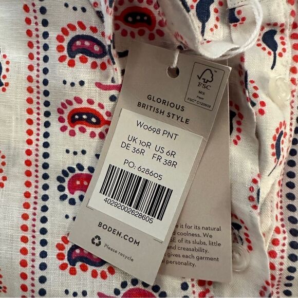 Boden Paisley Pattern Print Linen Shirt - Picture 7 of 11